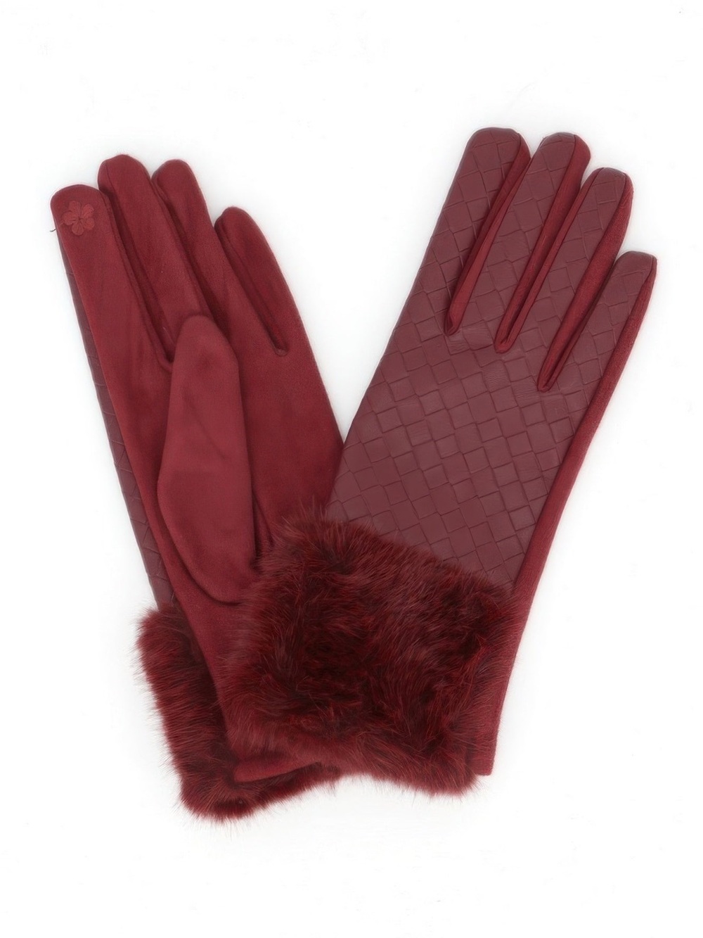 Quilted Faux Leather & Faux Suede Touchscreen Fur Gloves